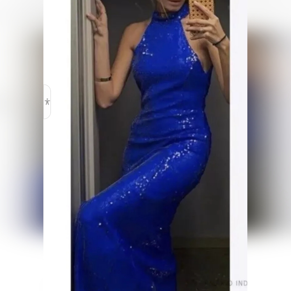 ZARA FW21 BLUE SPARKLY FITTED SEQUIN DRESS 9637/721 SIZE M NWT